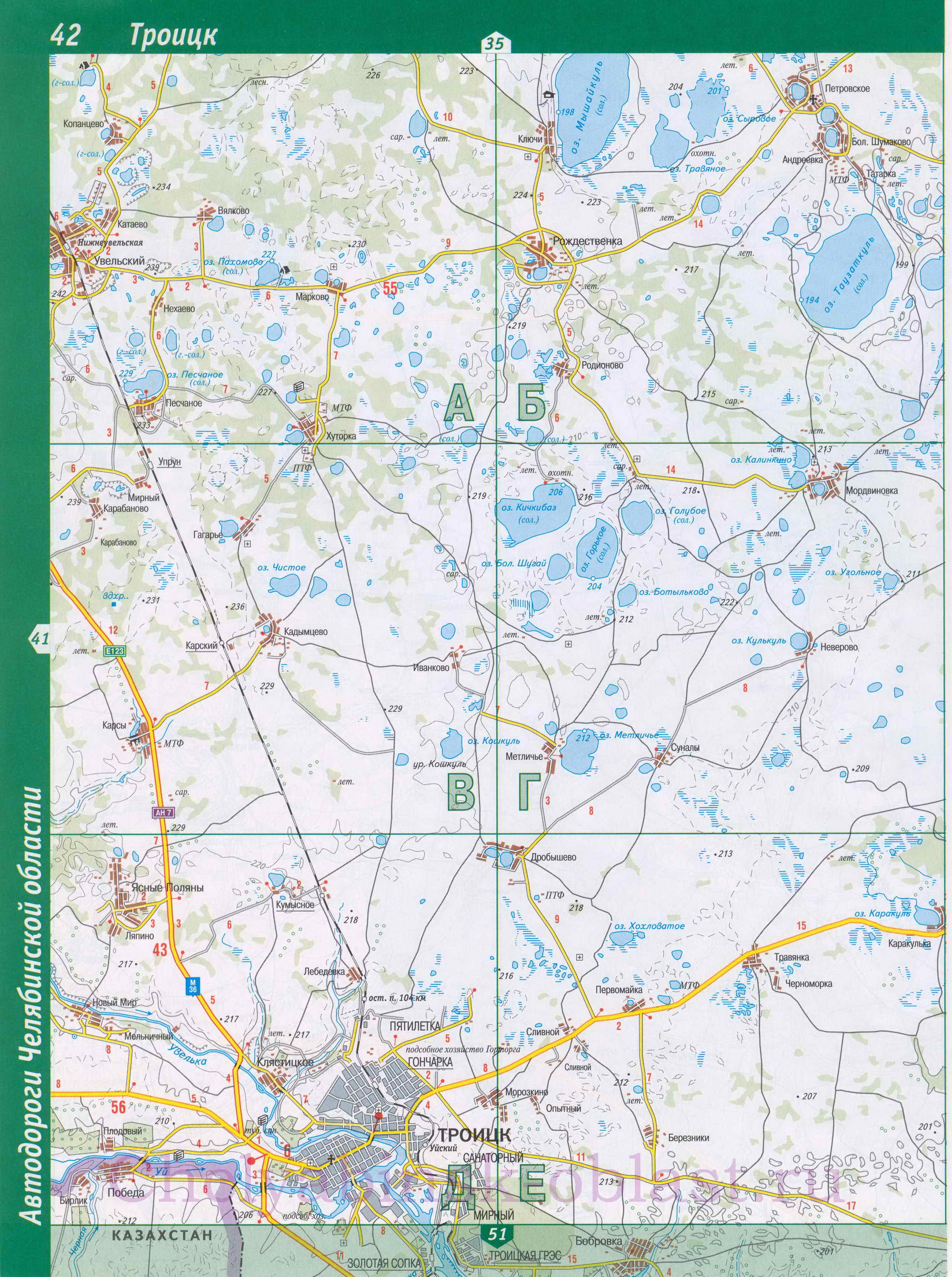 Автомобильная карта Троицка. подробная карта автомобильных дорог Троицка, Челябинская область, A0 - 